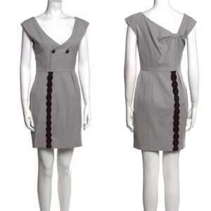 Black Halo Sheath Dress Grey with Black Embroidery and Button Details Size 2
